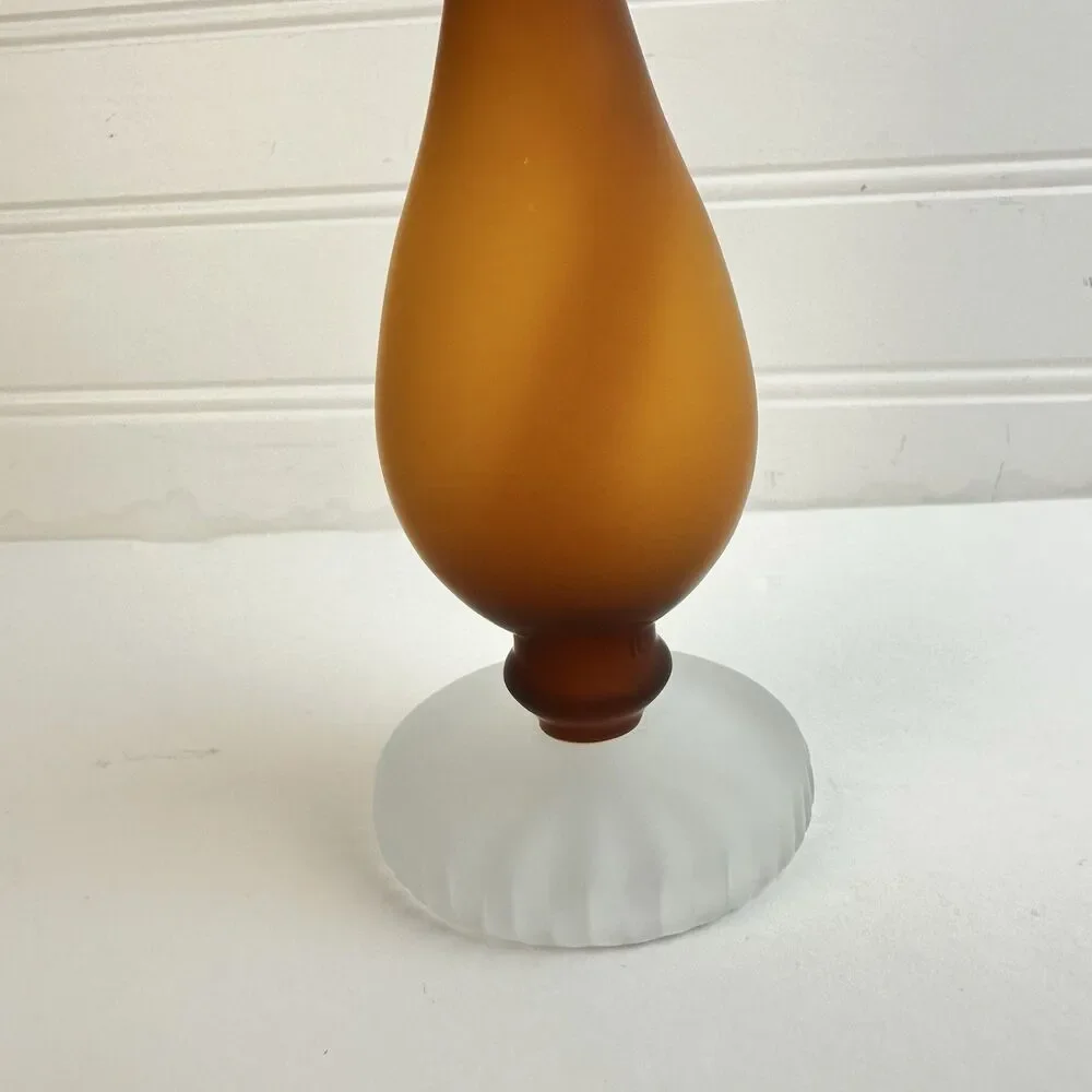 LEFTON Amber Brown Satin Glass Hand Blown Glass Fluted Footed Flower Bud Vase 8”